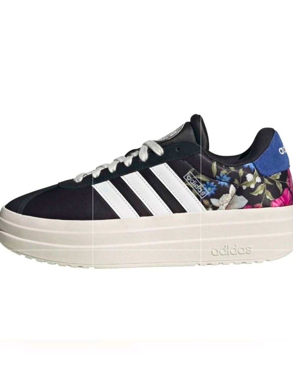 Adidas VL Court Bold Black Floral Platform Lace-Up Sneaker with White Stripes